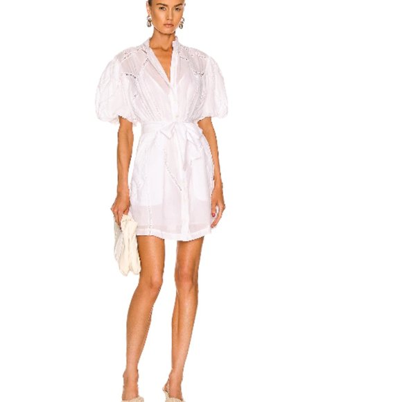 FRAME Lace Puff-Slv Ramie Shirt Dress Anthropologie Shopbop Revolve Saks Sz XS - Picture 5 of 16